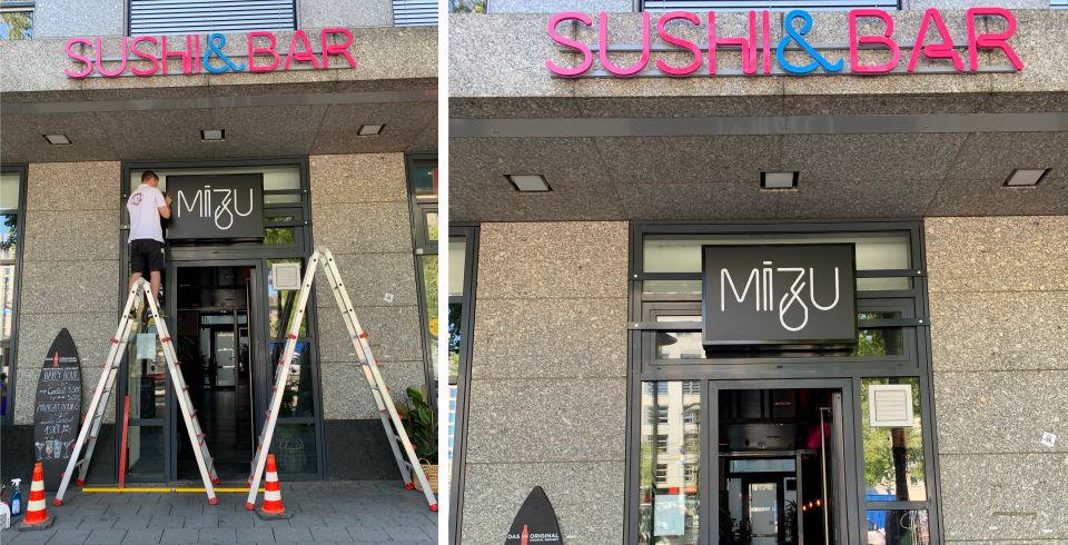 Montage der Profilbuchstaben für Mizu Sushibar Mannheim